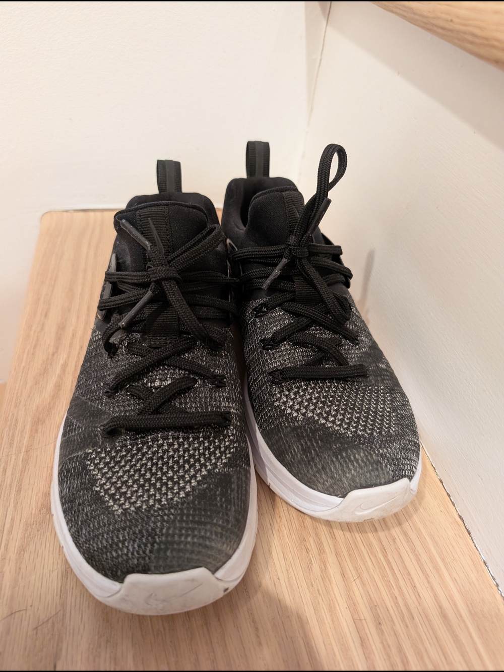 Black Knit Athletic Sneakers with White Soles